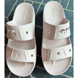 Crocs Classic Baya Two Strap Cutout Logo Platform Slide Sandals Light Pink 9